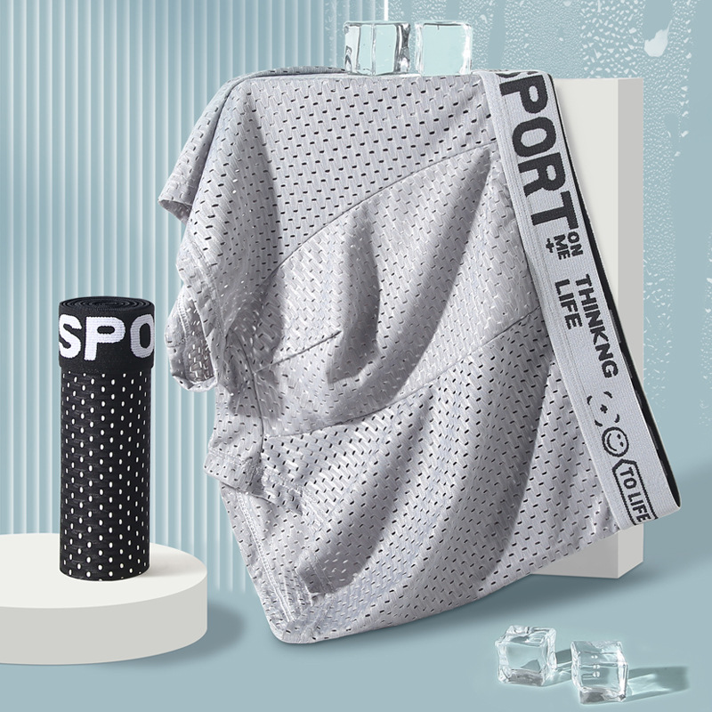 Cueca boxer masculina de malha respirável, cinto com estampa de letras, roupa íntima ultrafina de secagem rápida, sem costura