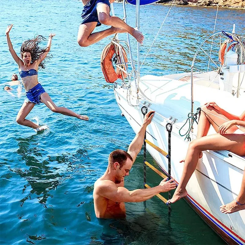 4 Step Marine Rope Ladder Folding Portable Rope Boarding Ladder Swim Ladder for Inflatable Boat Kayak Motorboat Canoeing