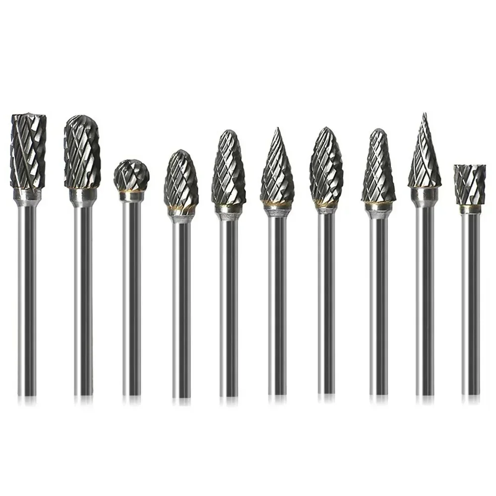 ทังสเตนคาร์ไบด์เจาะบิต Burr ชุดแฟ้มโรตารี่ 3mm CNC end Mills เหล็ก Burs แกะสลักบดใบมีด chamfering เครื่องตัดโลหะ