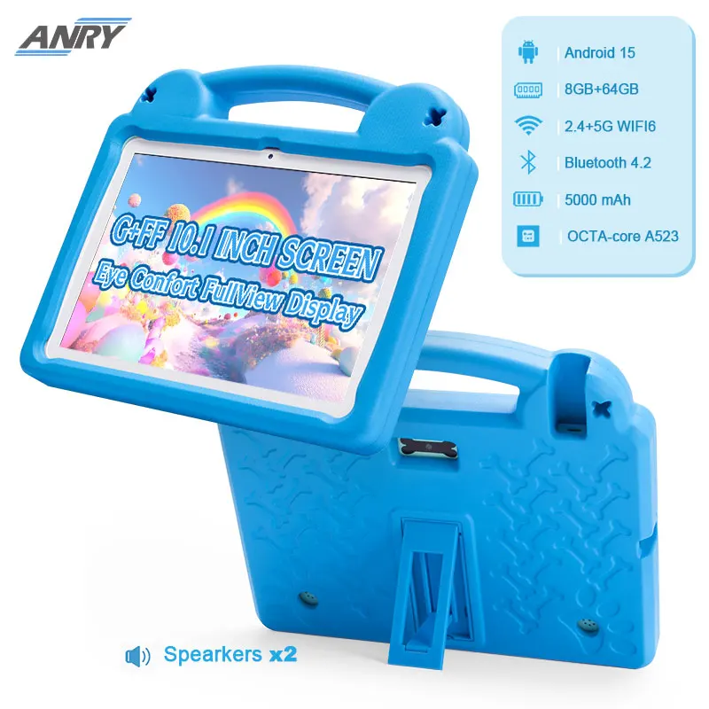 Детский планшет ANRY 2025, Android 15 10,1 дюйма, A523, 2,0 ГГц, 8 ГБ (4 + 4 расширения), ОЗУ, 64 ГБ ПЗУ, восьмиядерный процессор, 5000 мАч, планшеты, детские подарки