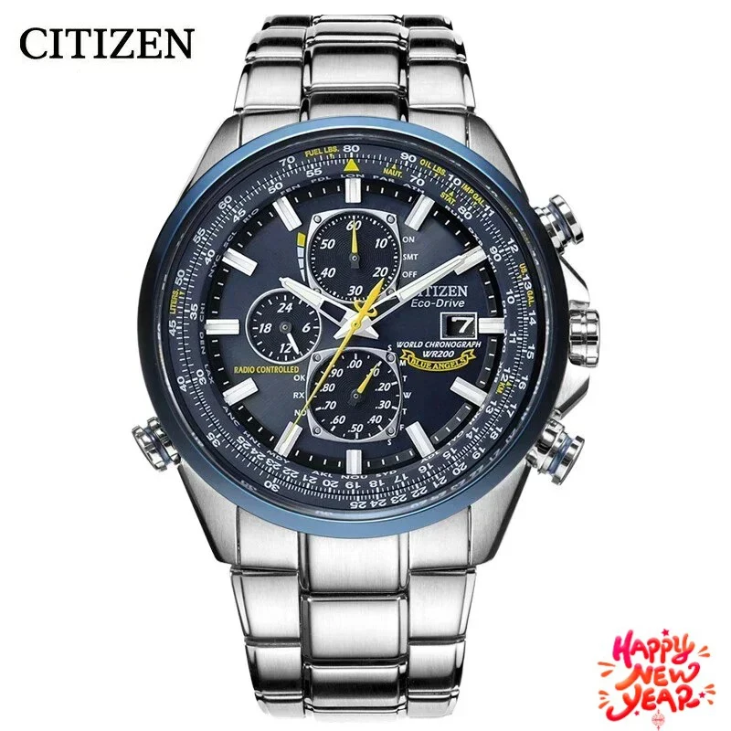 Reloj de cuarzo CITIZEN Blue Angel I Generation para hombre, luz nocturna, cielo, águila, luz de Ángel azul, energía cinética, reloj para hombre AT8020