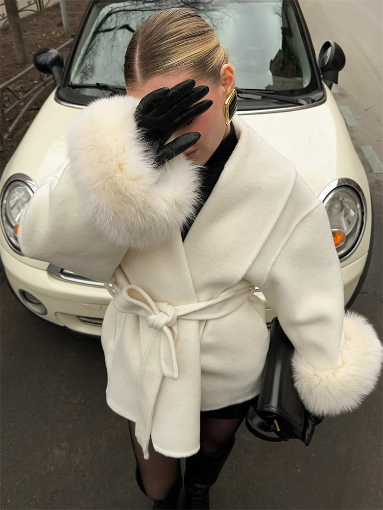 Trendix Vossenbont Wollen Dames Herfstjas Mode Patchwork Dubbelzijdige Wollen Overjas 2025, Nieuwe Elegante Kantoor Commuter Jas