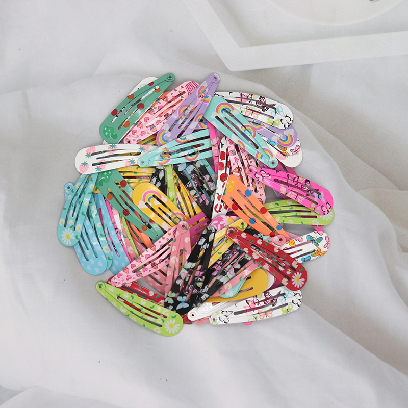 20-100 個かわいいカラフルな水滴合金ヘアピン女の子スナップヘアクリップ子供のためのプリント Bb Hairgripe 帽子ベビーヘアアクセサリー