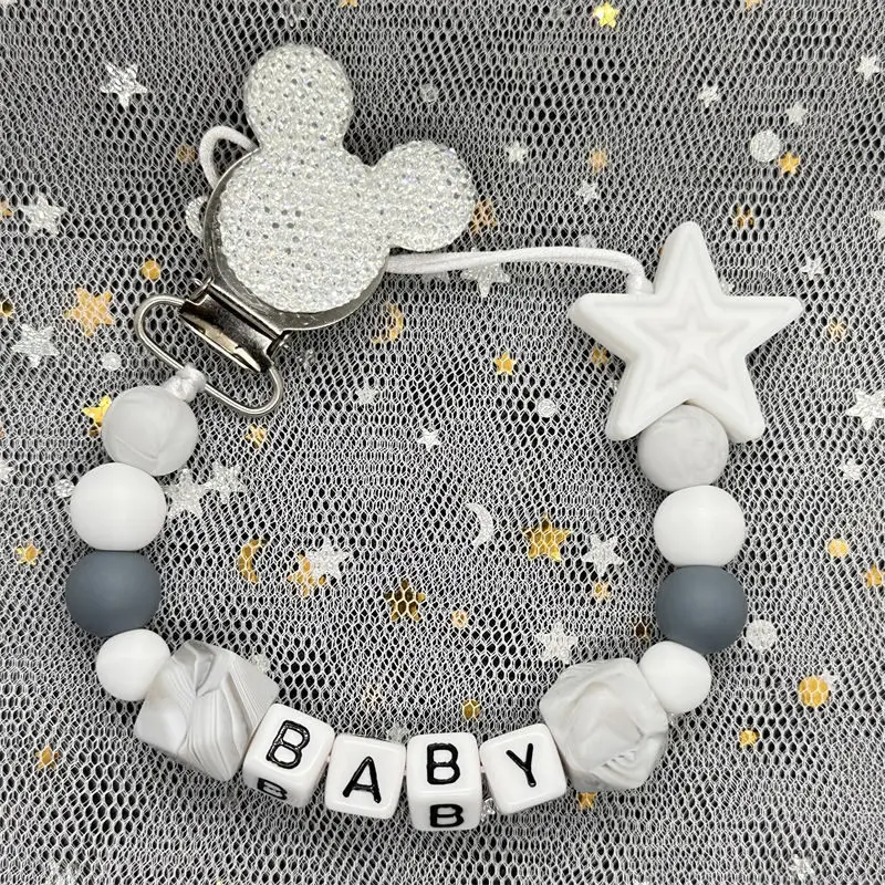 Clip para chupete de bebé de silicona hecho a mano con nombre personalizado, mordedor de cadena de chupete colorido con nombre personalizado, juguete para regalo para recién nacido sin BPA