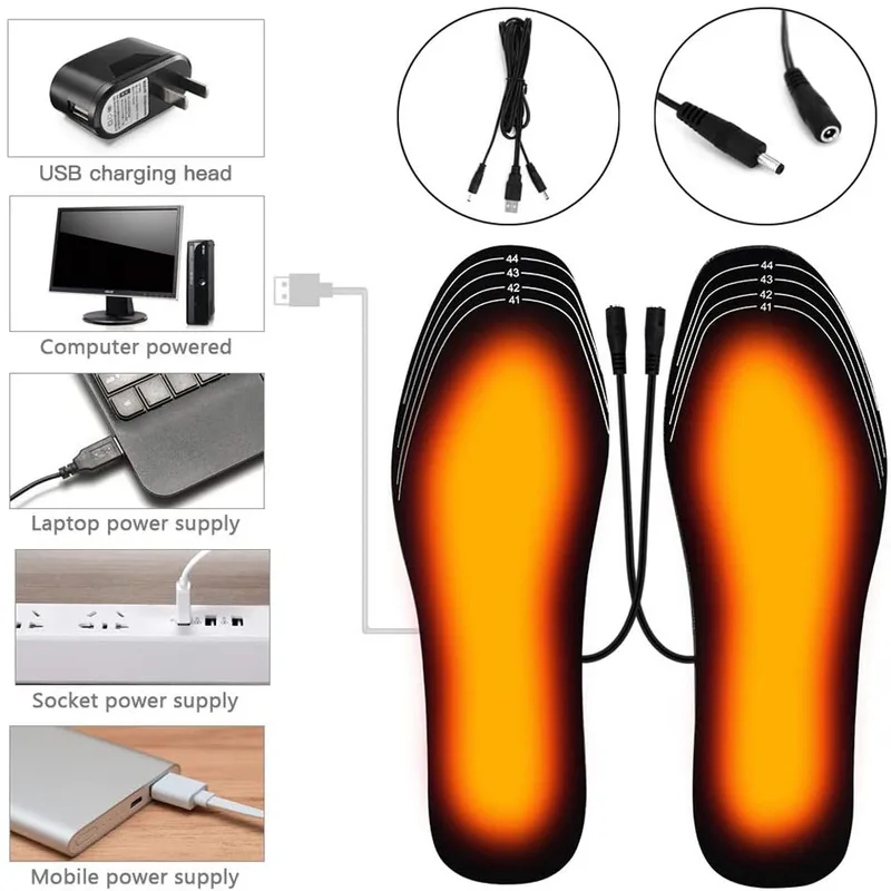 Plantillas de zapatos calentadas por USB, almohadilla eléctrica para calentar los pies, calentador de pies, alfombrilla para calcetines, plantilla calefactora para deportes al aire libre de invierno, cálida para invierno
