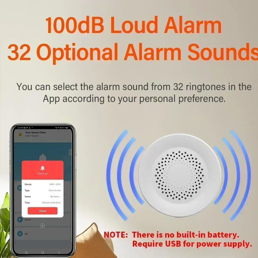 Tuya WiFi ไซเรนปลุกสําหรับการรักษาความปลอดภัยบ้านอัจฉริยะลําโพง 100db ทํางานร่วมกับ Alexa Yandex Alice