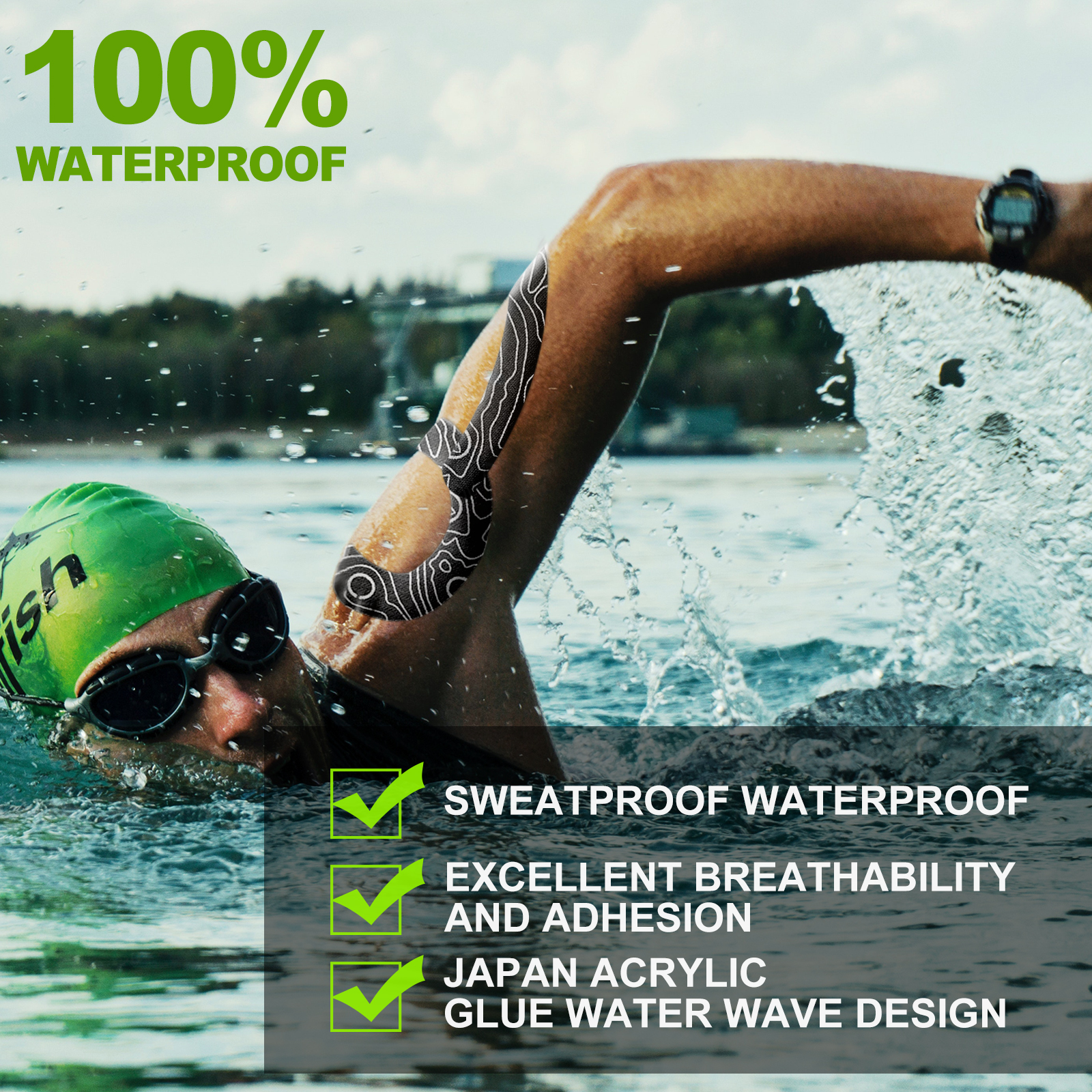 OK TAPE PRO Cinta de kinesiología, corte libre, transpirable, impermeable, vendaje atlético elástico, sin látex, fitness, gimnasio, alivio del dolor, 5CM x 5M