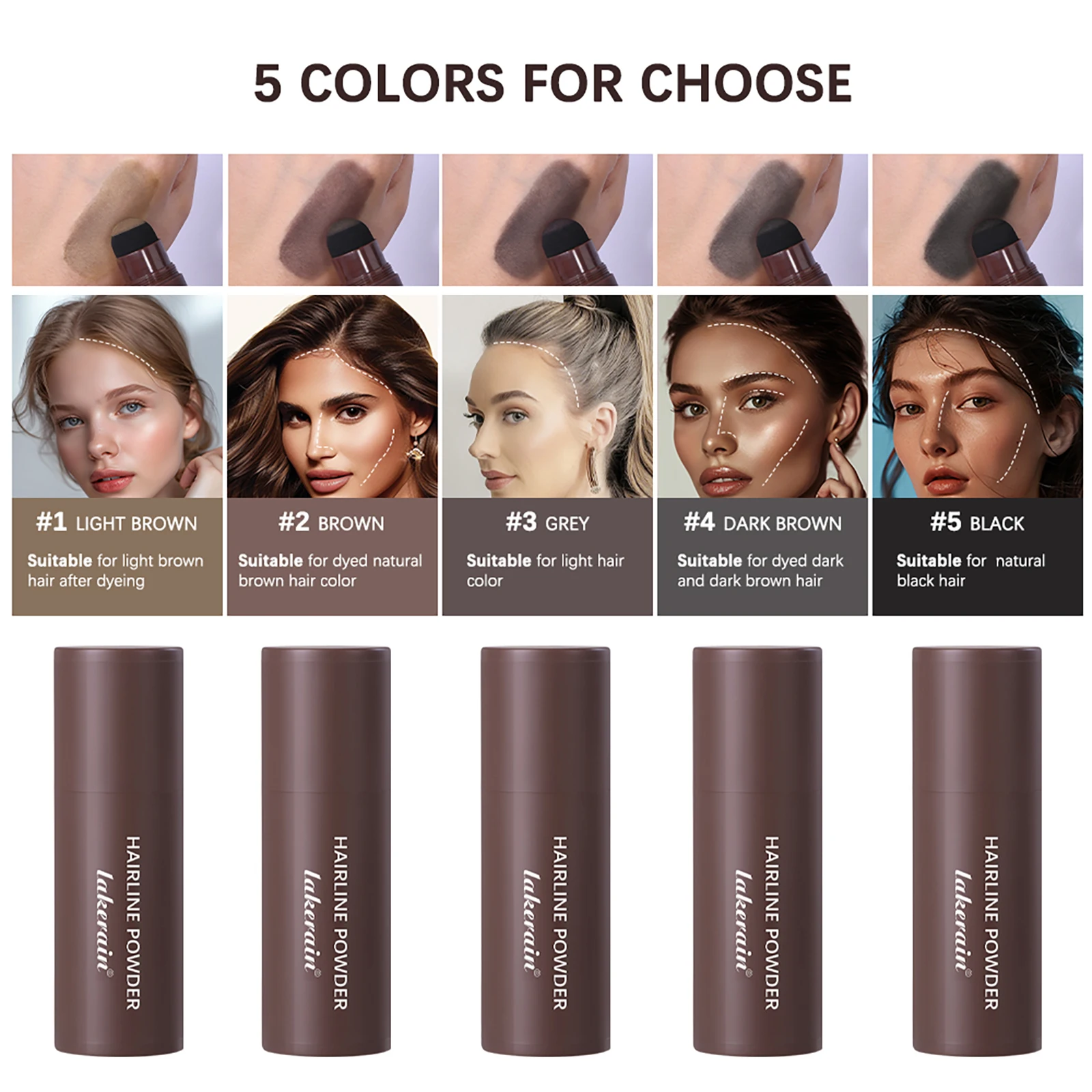 Lápiz corrector de raíces y línea de cabello resistente al agua: cobertura instantánea en gris con barra de polvo de fácil mezcla para cabello normal