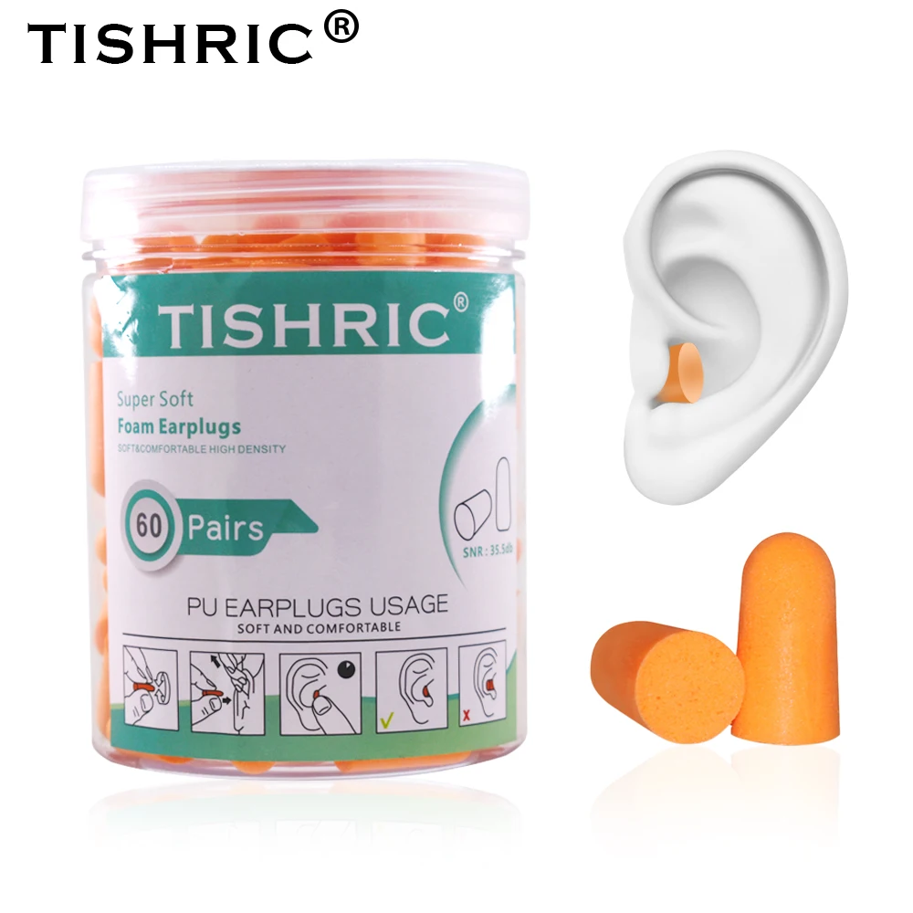TISHRIC 귀마개 소프트 스폰지 귀마개 소음 감소 수면 귀마개 여행 소음 감소율 35.5db 방음