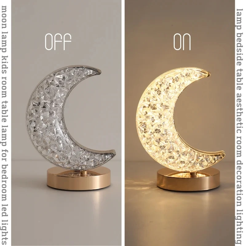 Schlafzimmer Kristall Touch Dimmen Nachtlicht Mädchen Zimmer Home Decor Ästhetik USB Nacht LED Umgebungs Tisch 3d Mond Lampe