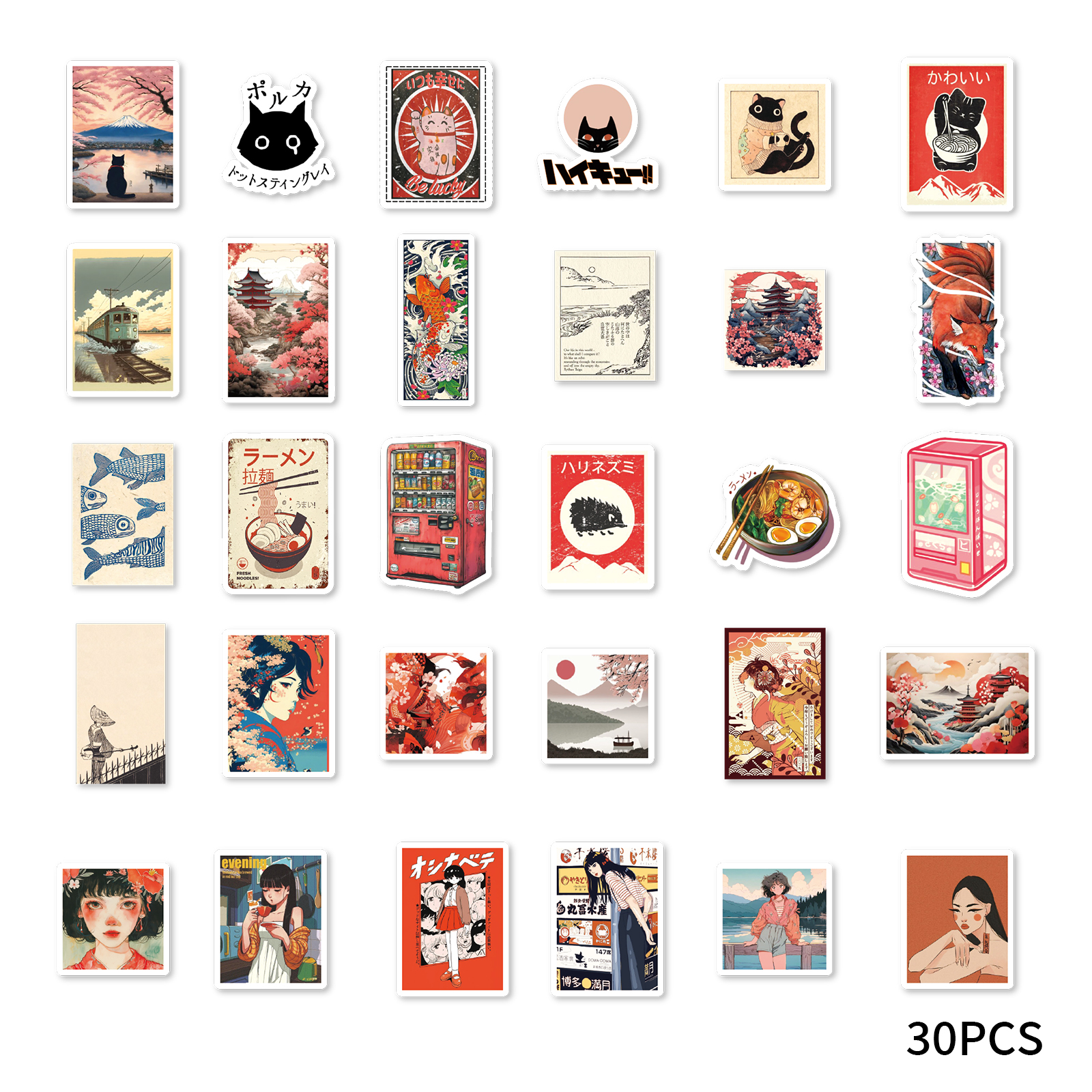 30pcs 일본 만화 소녀 스티커, 노트북, 물병, 수하물, 개학 시즌, 발렌타인 데이에 적합
