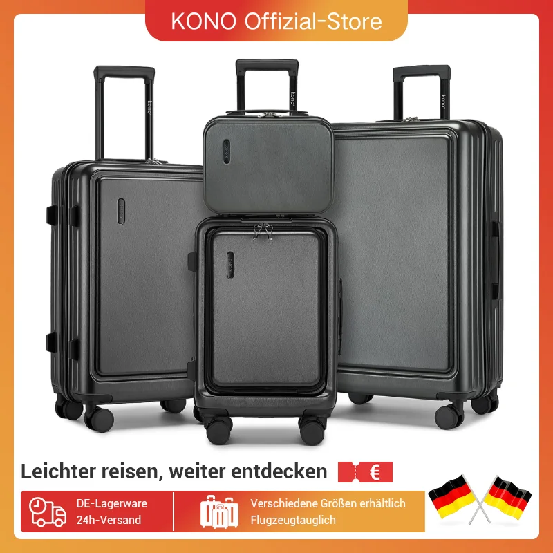 Kono Hartschalen-Koffer ABS+PC: Handgepäck mit TSA-Schloss, 4 Spinnerrädern & Teleskopgriff, Kabinenmaß, Leichter Reisekoffer