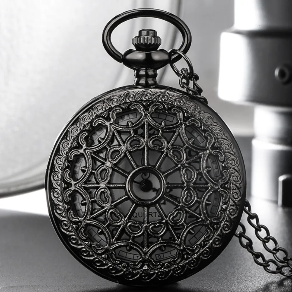 Reloj de bolsillo de cuarzo con diseño de telaraña negra hueca, regalo elegante para hombres, mujeres, niños, fanáticos, regalos de recuerdo para estudiantes