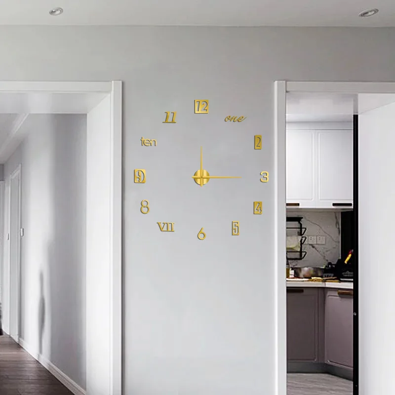 Reloj de pared acrílico con números romanos en 3D, pegatina de reloj de cuarzo artesanal, decoración del hogar, pegatinas para sala de estar, novedad de 2022