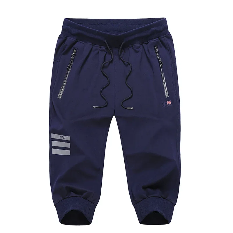 Longo três quartos calções masculinos algodão elástico verão bermuda masculino 3/4 bezerro tamanho grande mais grande 6xl 7xl 8xl 9xl manguito abaixo do joelho