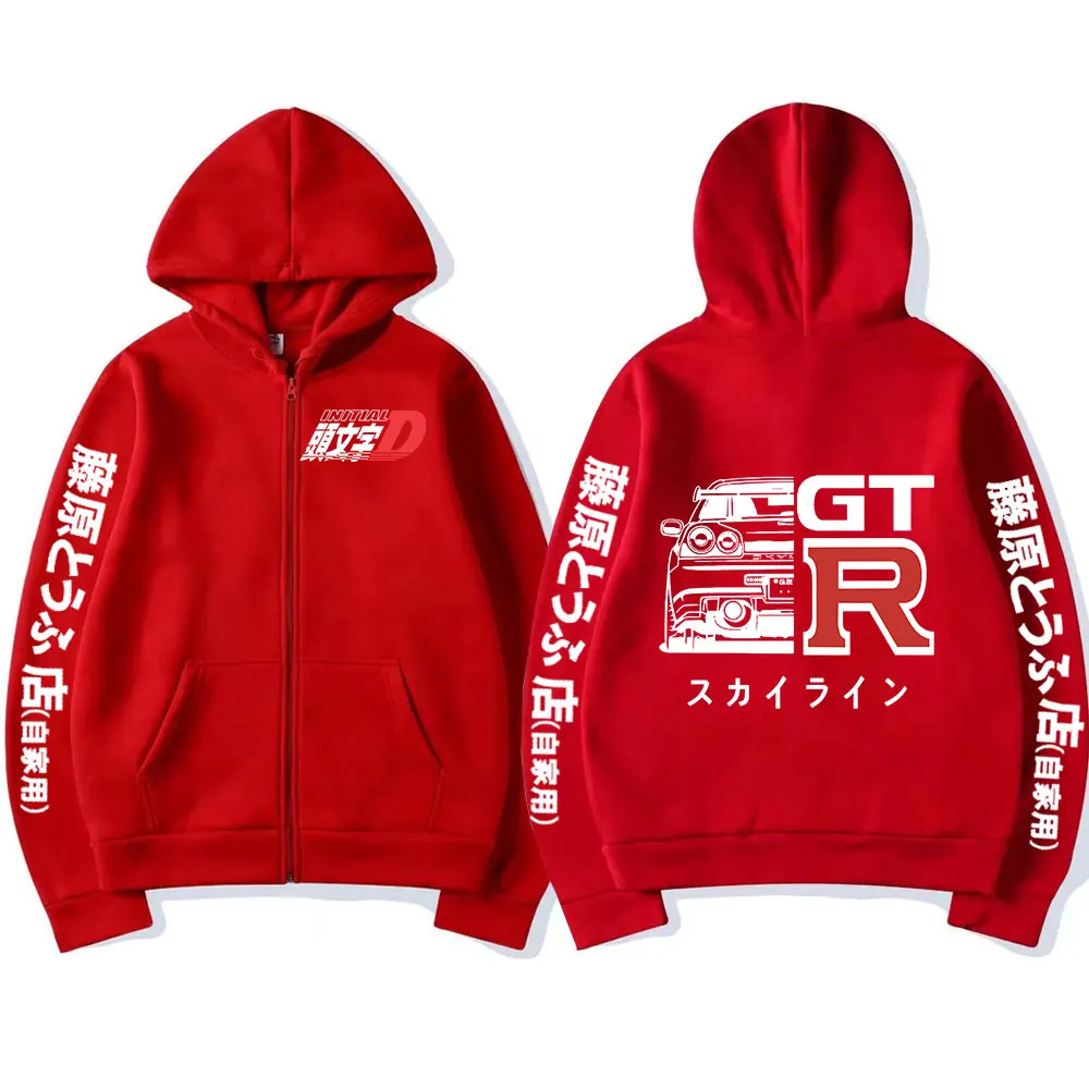 Anime Initial D Drift AE86 Zipper Hoodie Casual Vintage Zip Up Kapuzenpullover JDM Auto Übergroße Hoodies Strickjacke Jacke Mantel