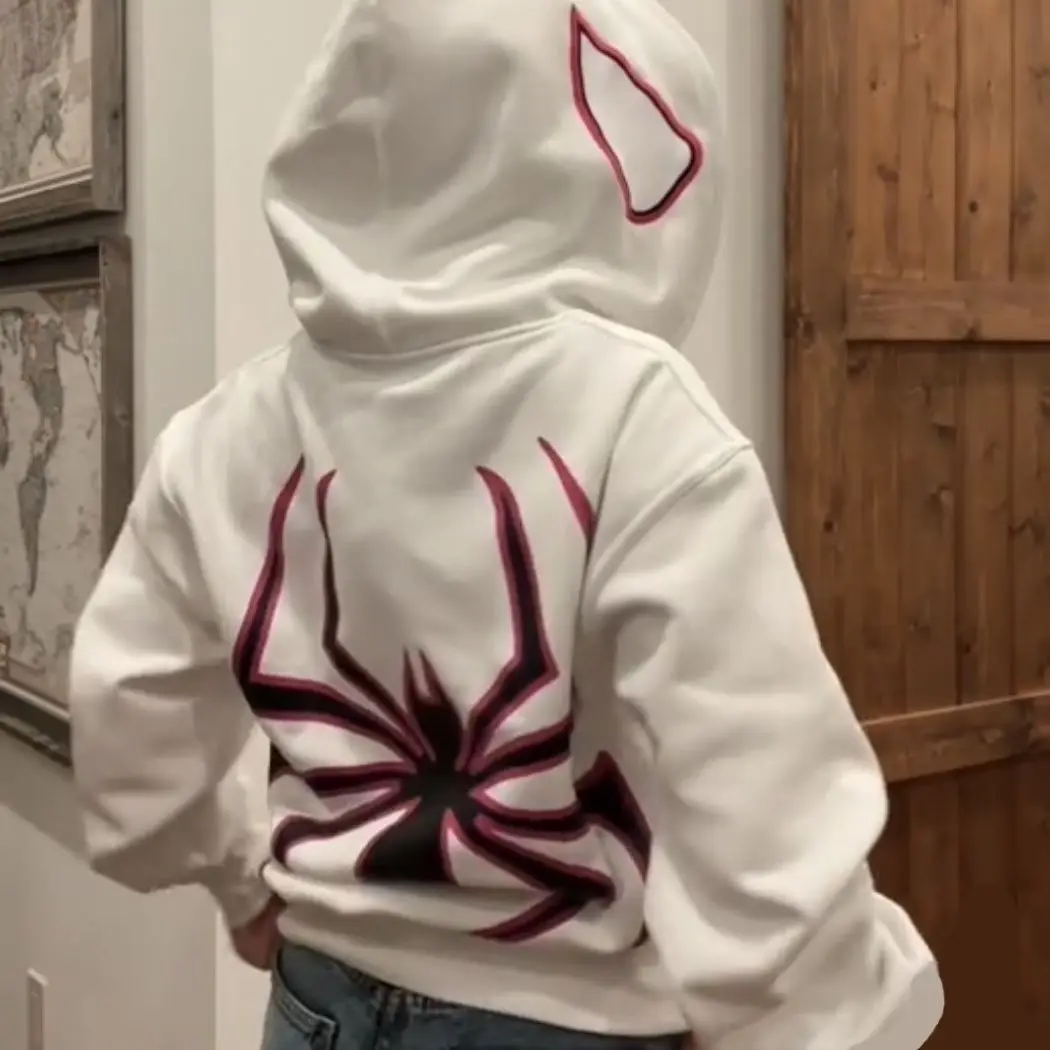 Harajuku moda y2k casaco de grandes dimensões personalidade aranha impressão moletom feminino outono e inverno punk completo zip up hoodie topos