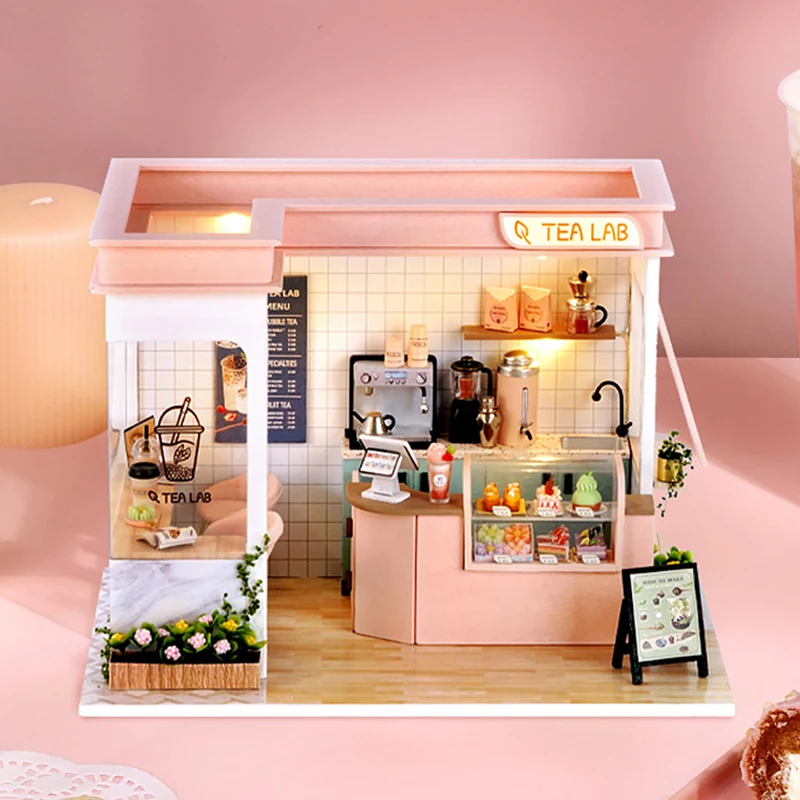 นมชามินิตุ๊กตาบ้านชุด DIY สําหรับทําของเล่น Handmade 3D ปริศนาประกอบของเล่นของขวัญวันเกิดงานฝีมือไม้ตุ๊กตา