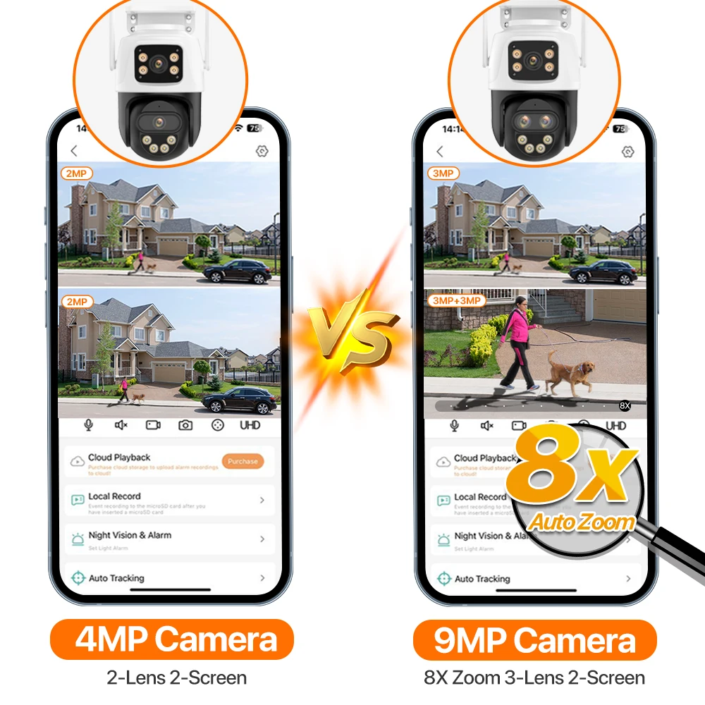 9MP 5K WIFI Kamera 8X Zoom Drei Objektiv WiFi Sicherheit 4MP IP Kamera Farbe Nachtsicht Ai Auto Tracking überwachung Kamera ICSee