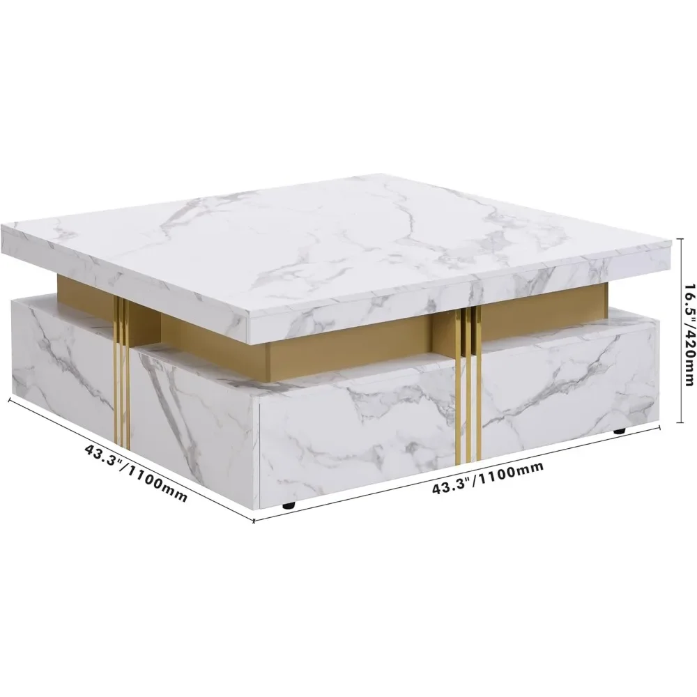 Coffee Table, Square Tables with 4 Drawers, Center Tables Cocktail Table