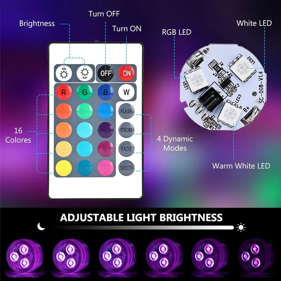 RGB LED Atmosphere Light 16 Colors Remote Control Cup Bottles Lamp Luminous props for Swimming Pool Fish Tank Vase Party Decor
