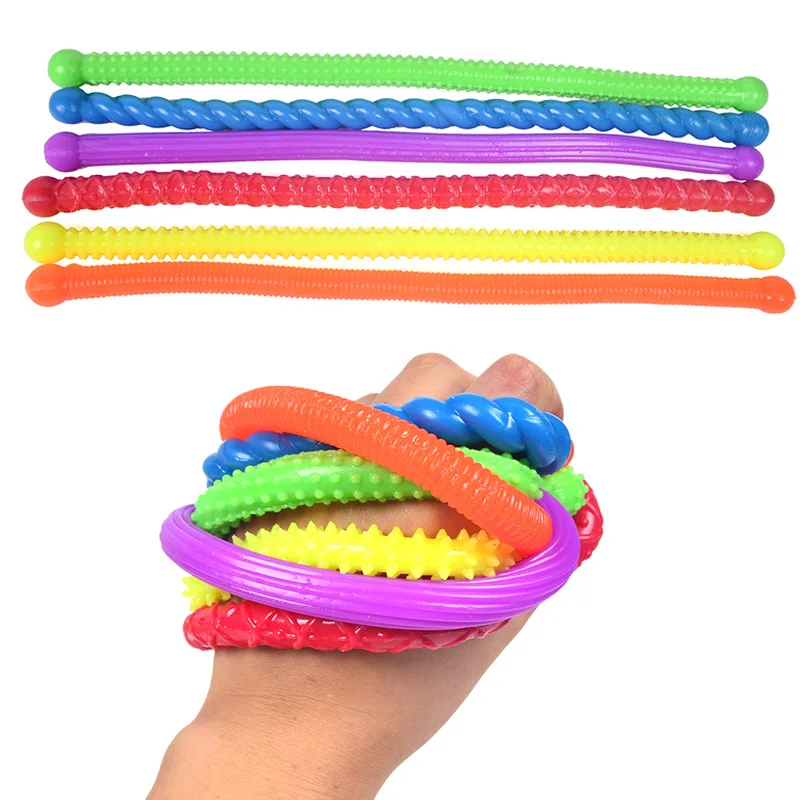 1-6 uds divertido unicornio tirar gusano fideos Fidget juguetes cuerda elástica TPR cuerda juguetes antiestrés cuerda alivio del estrés autismo ventilación juguete