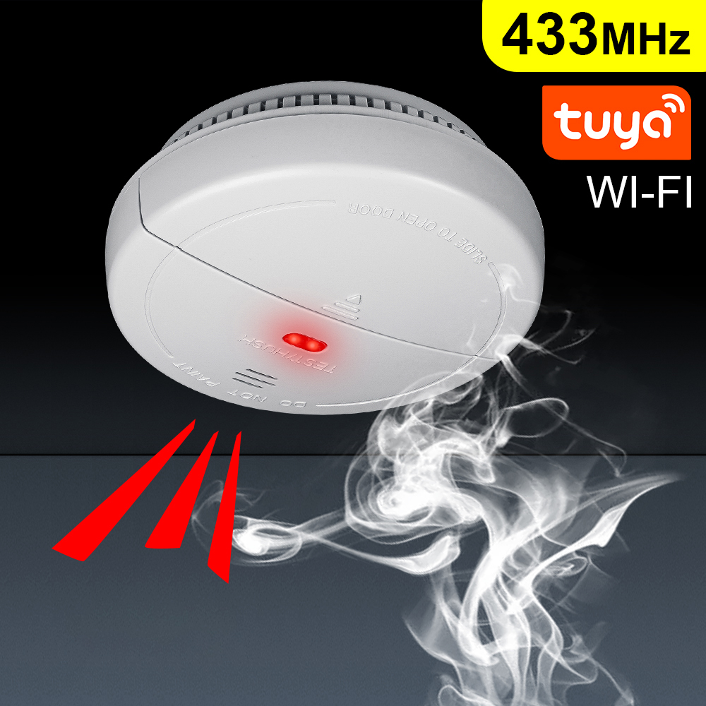 Tuya-ポータブル煙探知器,ワイヤレス防火,スマートホーム用警報センサー,セキュリティシステム,Wi-Fi, 433MHz