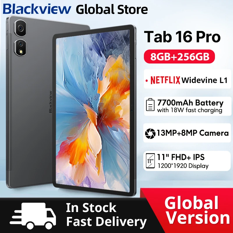 2024 Blackview-Tab 16 Pro Tablet Android, FHD Plus Display, Widevine L1, 7700 mAh Bateria, Unisoc T616, PC, 11 ", 8GB, 256GB