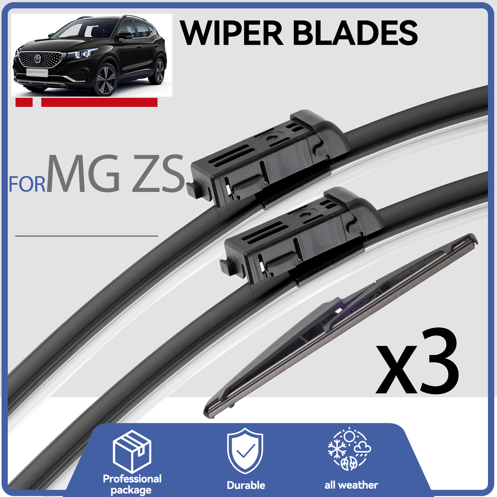 Erick's Wiper Front & Rear Wiper Blades Set For MG ZS EV ZX ZST VS 2017 - 2024 Windshield Windscreen Car Rain Brush 24"+14"+10"