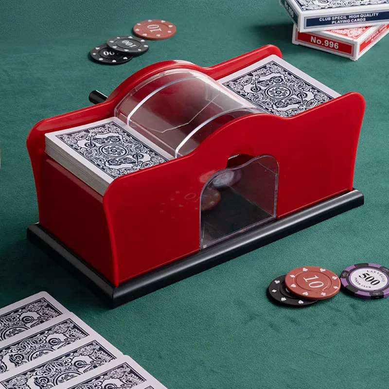 Máquina de embaralhamento com manivela vermelha/preta, meslatora de pôquer, meslatora de cartas manual - Distribuidor de cartas de jogar Texas Hold'em Blackjack