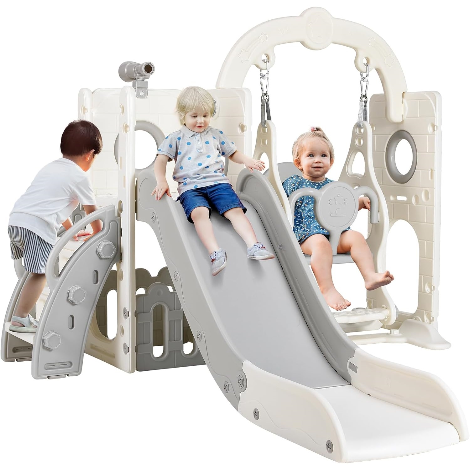 Game Time Sports Climber, Indoor-/Outdoor-Spielset für Kinder, Hinterhof-Spielplatzset, Rutsche, Kletterwand, Basketballkorb, Jungle-Fitnessstudio