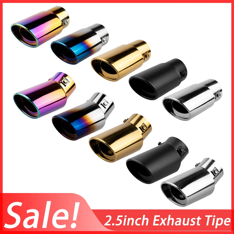 1PCS 2.5 "Inlaat Auto Auto Uitlaat Tip Pijp Rvs Chrome Trim Achter Staart Keel Voor de meeste Auto's