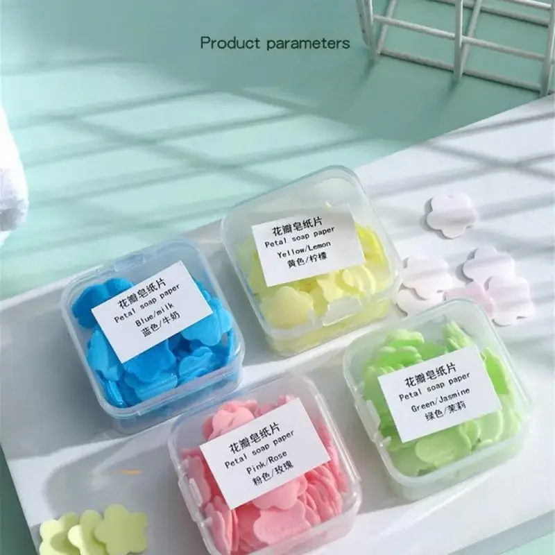 กล่องแบบพกพาล้างมือสบู่ Slice ทิ้งกลีบสบู่ Flakes ผิวสดกระดาษสบู่ในครัวเรือน Travel