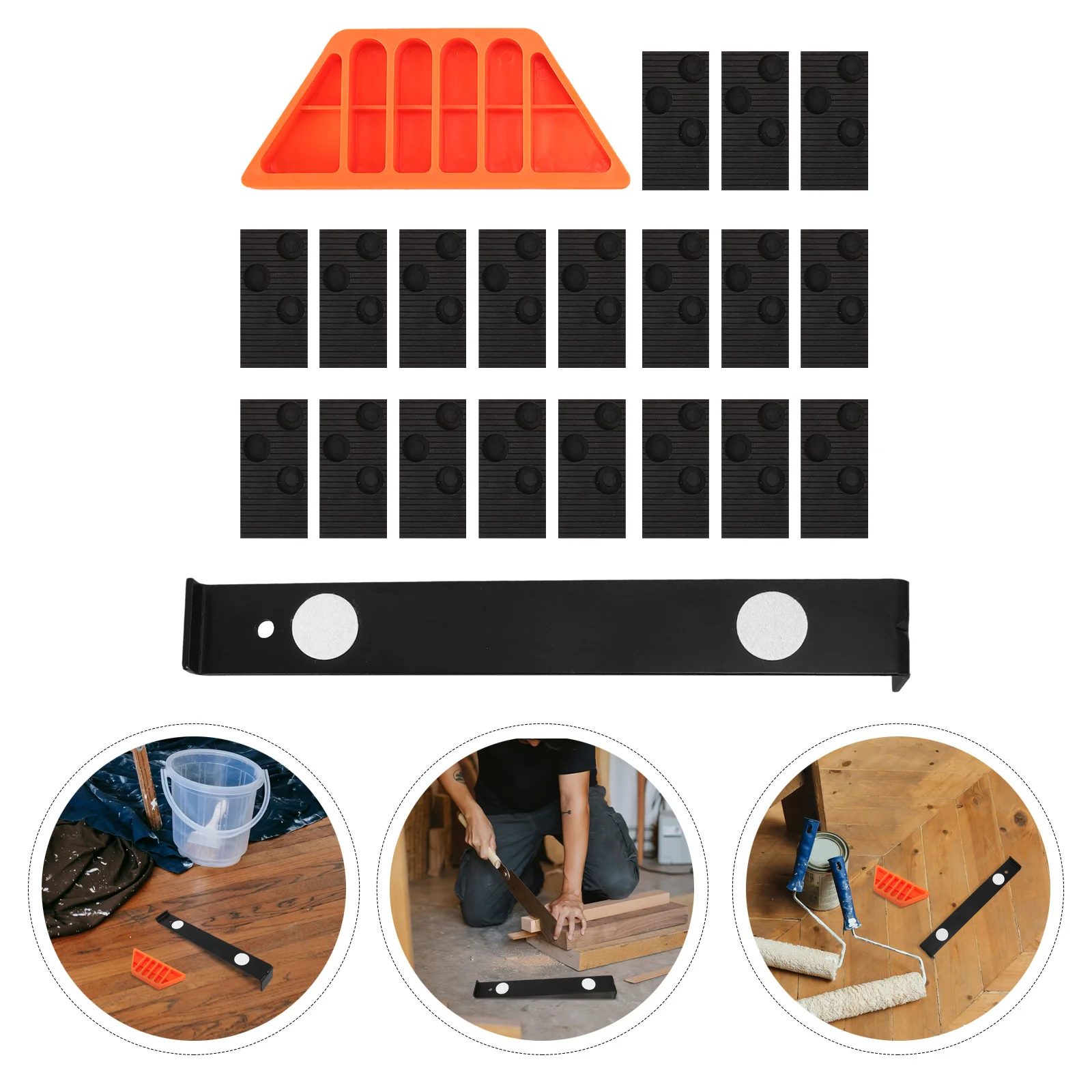 1Set Flooring Installation Pull Bar Tool Heavy Duty Wood Pull Tool Protective Bottom Pads Durable Steel