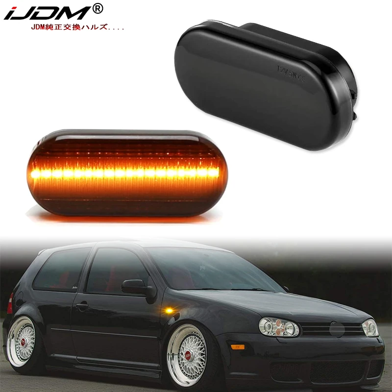 2 pçs estilo euro lente fumada âmbar led luzes marcador laterais para volkswagen mk4 golf jetta bora b5/b5.5 passat ou besouro e gti r32