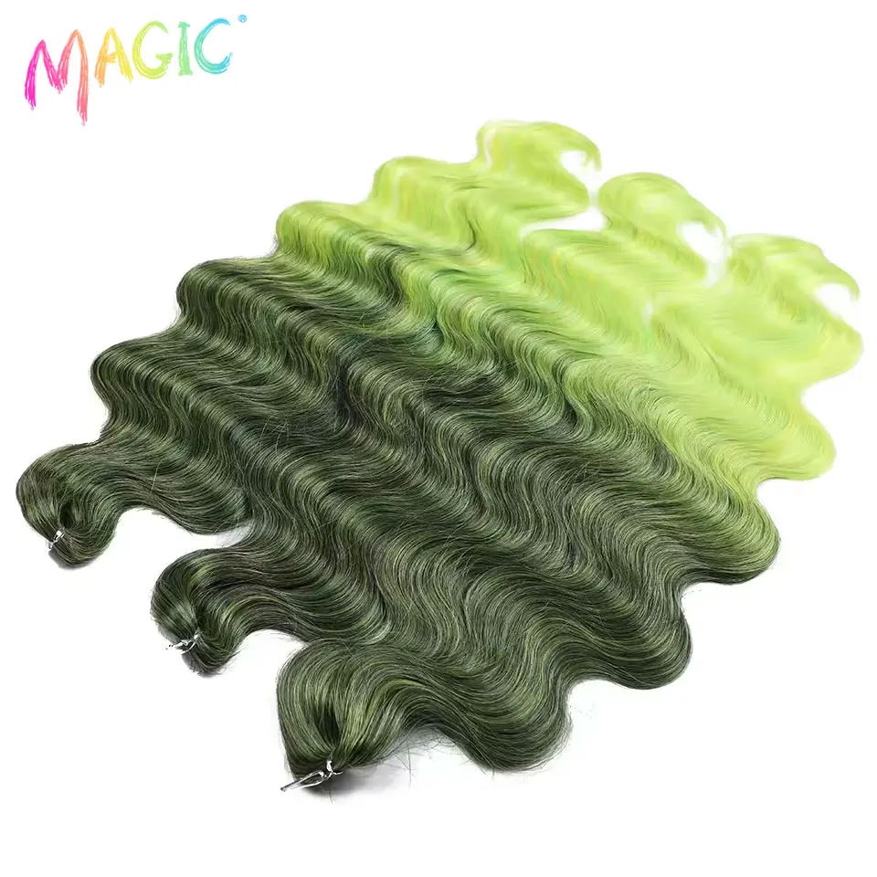 Cheveux magiques vague de corps Crochet cheveux 24 pouces doux longs cheveux synthétiques tresses Extensions de queue de cheval Ombre bleu vert Extensions de cheveux