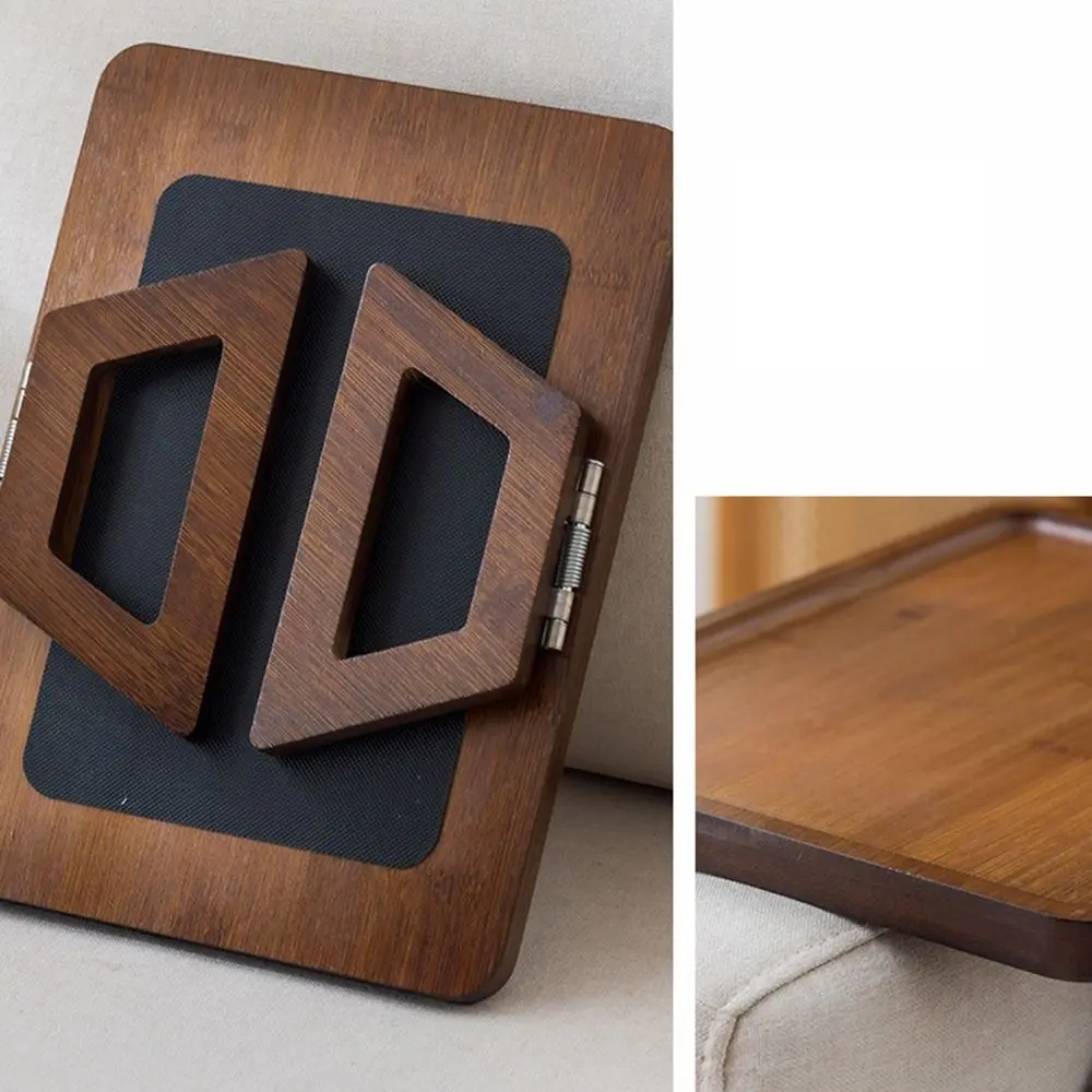 Space Saving Wooden Folding Sofa Table Anti-slip Clip-On Couch Arm Side Holder Convenient High Load-bearing Capacity