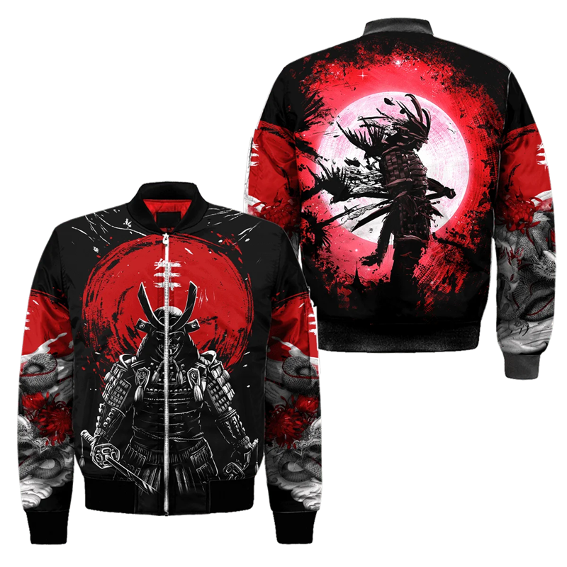 Chaqueta Bomber con estampado 3D para hombre, chándales con cremallera, ropa informal, máscara Samurai Oni, tatuaje, primavera y otoño