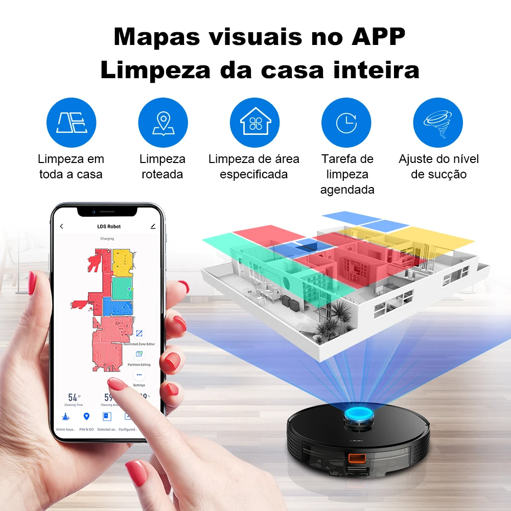 Liectroux/LILIN X6 LDS Aspirador de pó robô, navegação a laser Lidar, combinação de limpeza a seco e a úmido, sucção de 6500Pa, mapa de vários andares, esfregão úmido em forma de Y, limpeza de carpete com reforço turbo