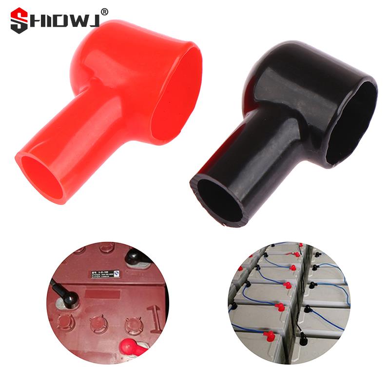 2Pcs Car Battery Insulating Cover Red Black Terminal Boot Round Rubber PVC Cable Lug Protector Cover Lug Caps Auto Accessories
