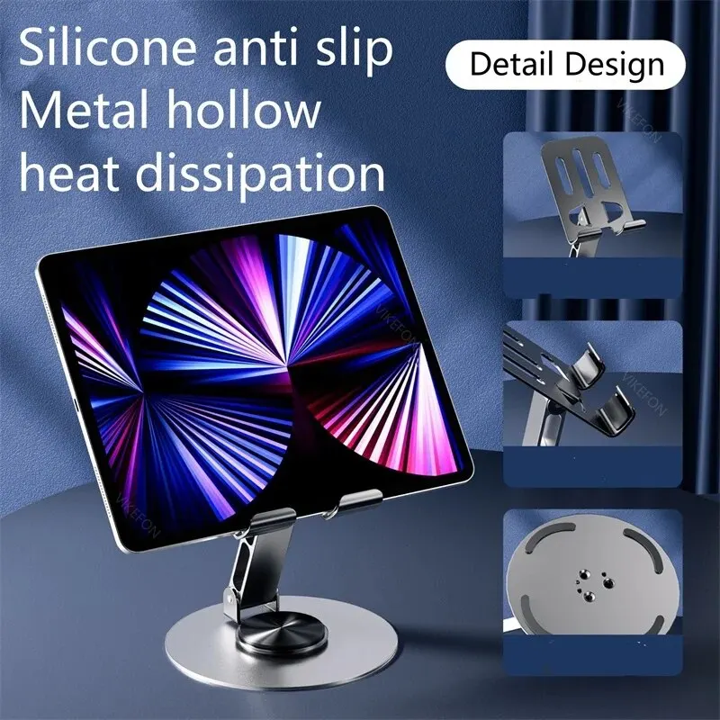 Supporto per tablet portatile in lega di alluminio con rotazione 720 per iPad Supporto per telefono cellulare dal vivo pieghevole flessibile regolabile per desktop pigro