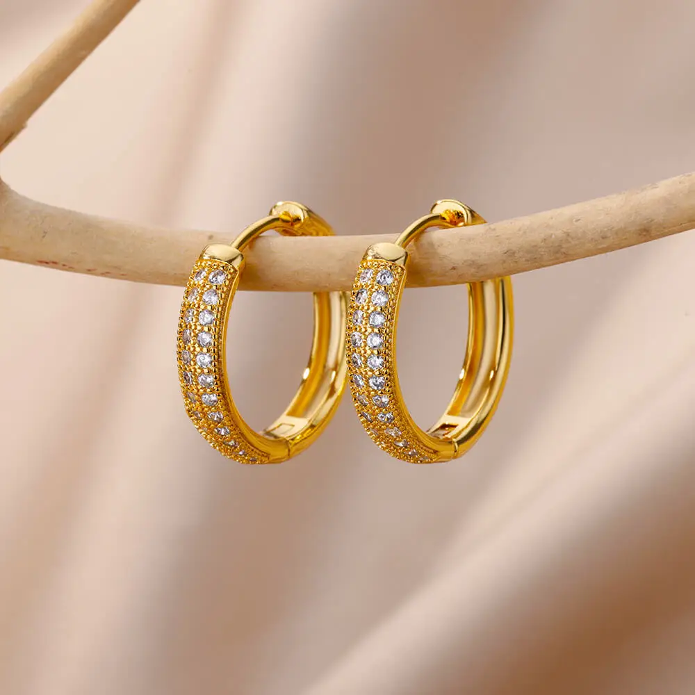 Zircon Tròn Đôi Khuyên Tai Vòng Cho Nữ Thép Không Gỉ Vòng Vòng Tròn Trái Tim Ác Xanh Bông Tai Nữ Thời Trang Trang Sức Dự Tiệc Tặng BFF