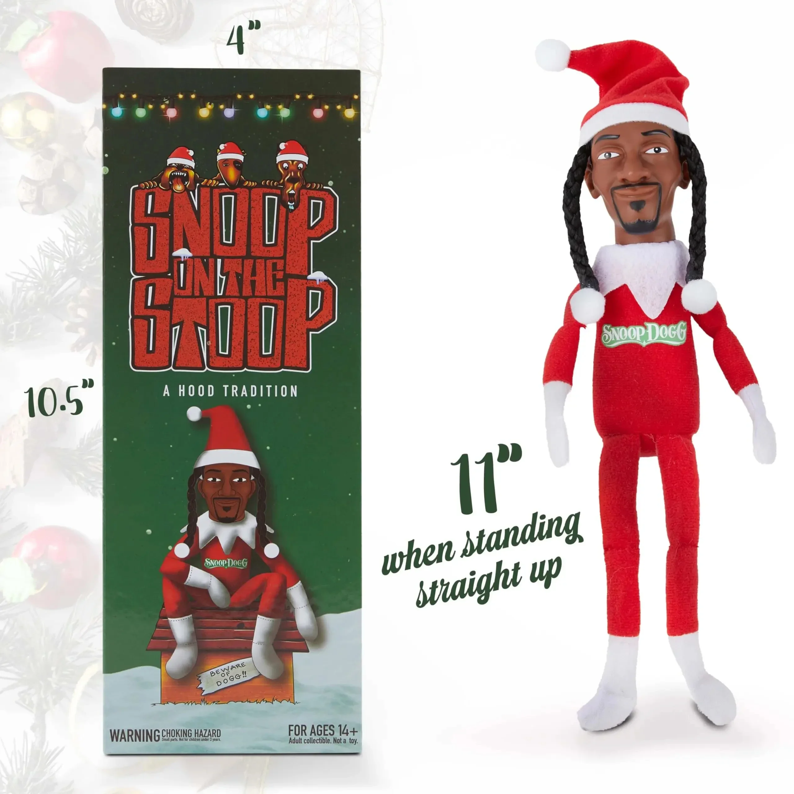 ใหม่ Snoop Dogg Snoop บนสต็อกคริสต์มาส Elf ตุ๊กตา 12 "Plush ของเล่นชั้นวางของตกแต่งประกอบด้วย Elf ของเล่น TShirt แว่นตากันแดดและสร้อยคอ
