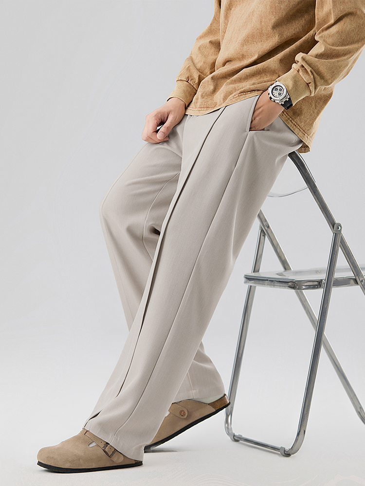 Pantalones informales de otoño para hombre, moda coreana, cintura elástica, pierna ancha, traje plisado, pantalones rectos sueltos drapeados, novedad de 2023