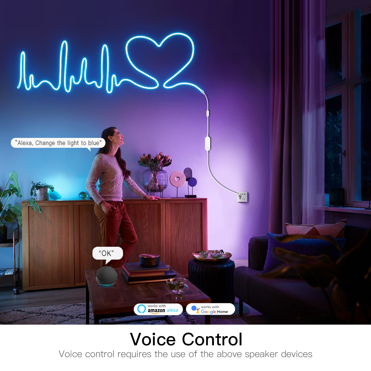 Usb zigbee tuya vida inteligente 5v rgb luz de néon tira led controle voz tubo corda néon ao ar livre jardim backlight decoração alexa