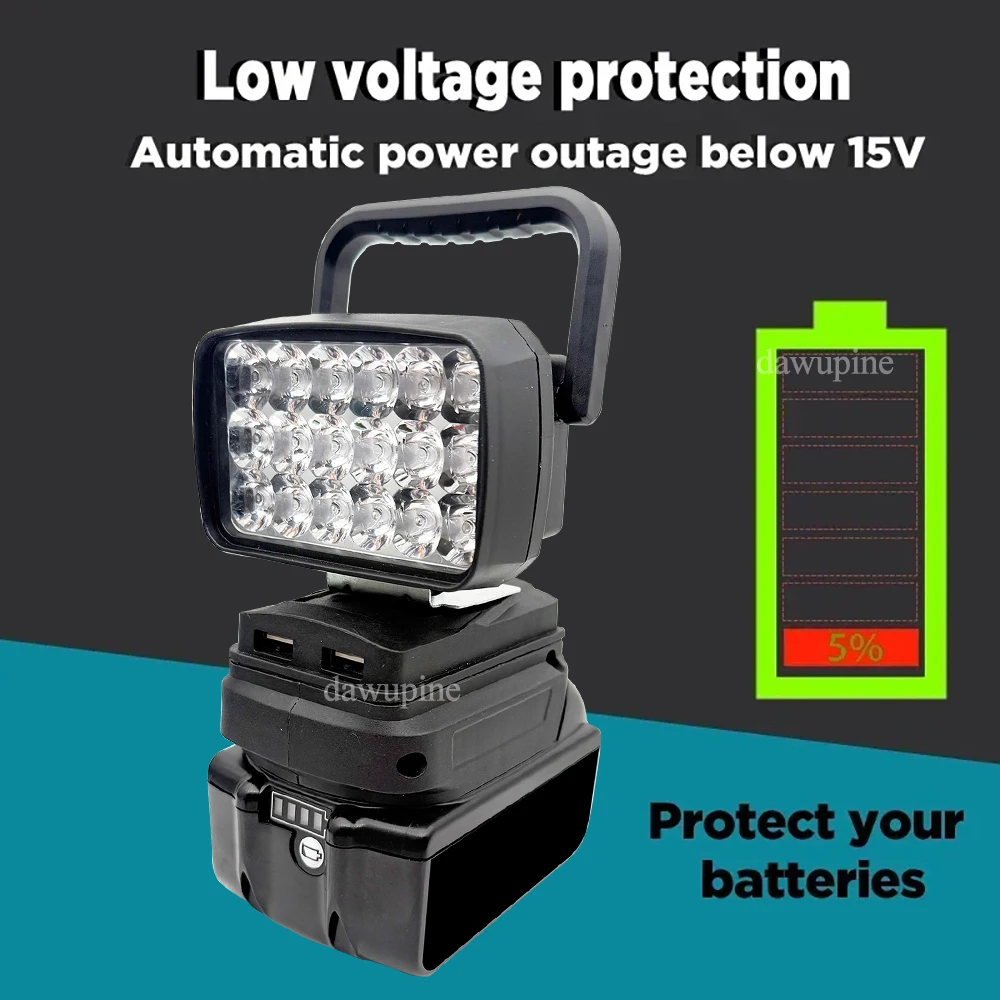 BL1830 18 LED Work Lights Lamp Spotlight Torch Portable Hand Lanterns for Makita 18V Li-ion Battery BL1860 BL1815 USB Power Bank