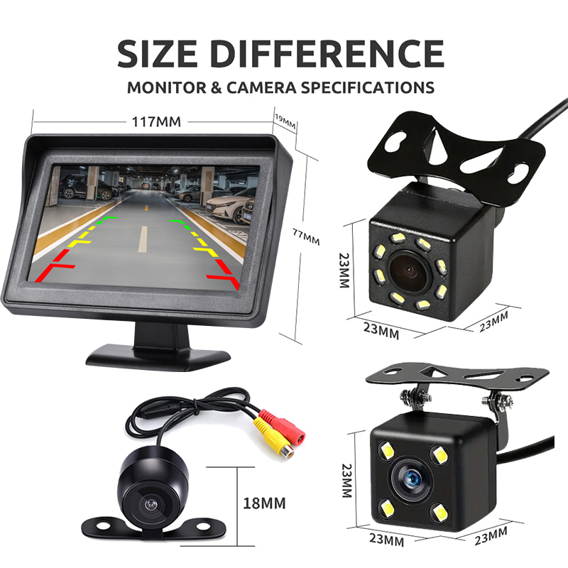 Easy Installation 4.3Inch Rear View Camera Monitor Screen Reversing Camera for Car Parking Parking System Camera for Vehicle