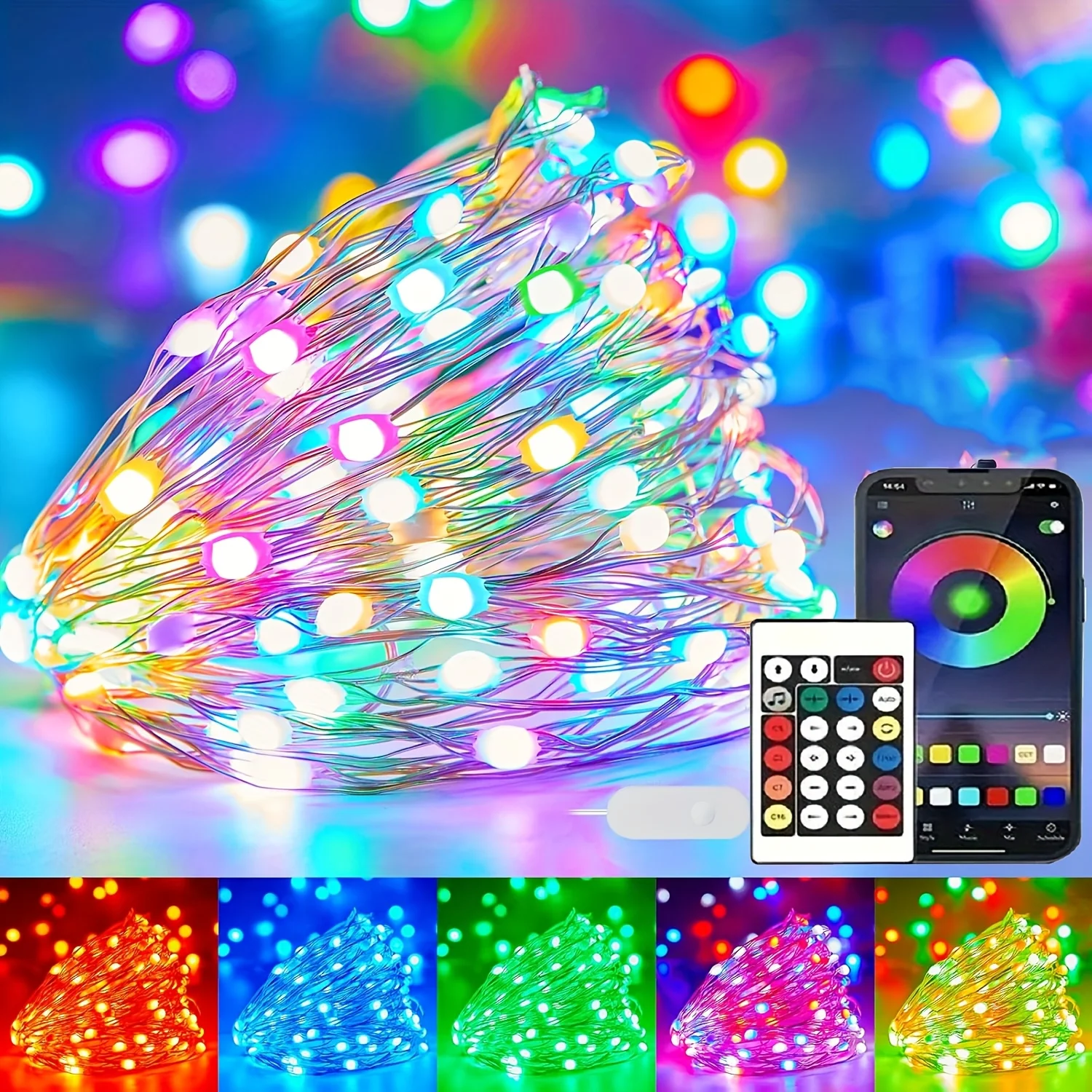 Guirnalda de luces Led RGBIC WS2812B, guirnalda inteligente con aplicación remota, USB, impermeable, luz navideña para exteriores, decoración de árbol y dormitorio
