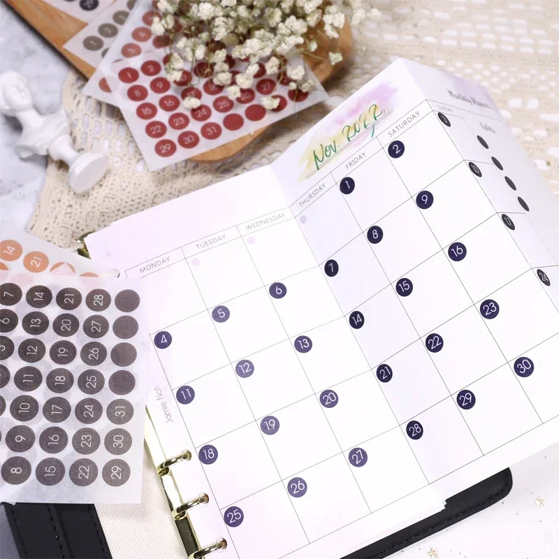 12sheets Calendar Stickers Number Date Index Sticker Annual Planner 365 Days Stickers Korean Stationery Journal Accessories