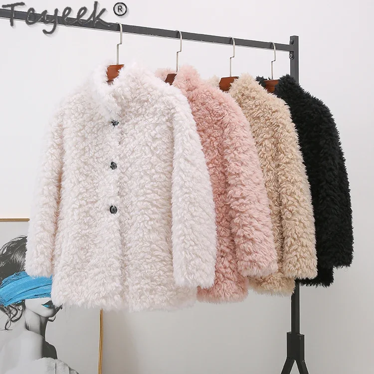 Tcyeek 100% jaqueta de lã quente casaco de shearling de ovelha jaquetas de inverno para mulheres casaco de pele feminino de comprimento médio 2024